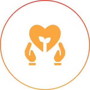 Heart-shaped plant with hands icon.