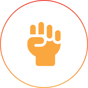 Fist symbol inside circular gradient border.