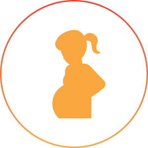 Silhouette of a pregnant woman in circle.