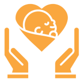 Hands holding a heart with baby.